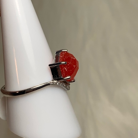 Genuine Red Quartz size 10 ring bomb party ring rhodium plated band - Picture 4 of 6